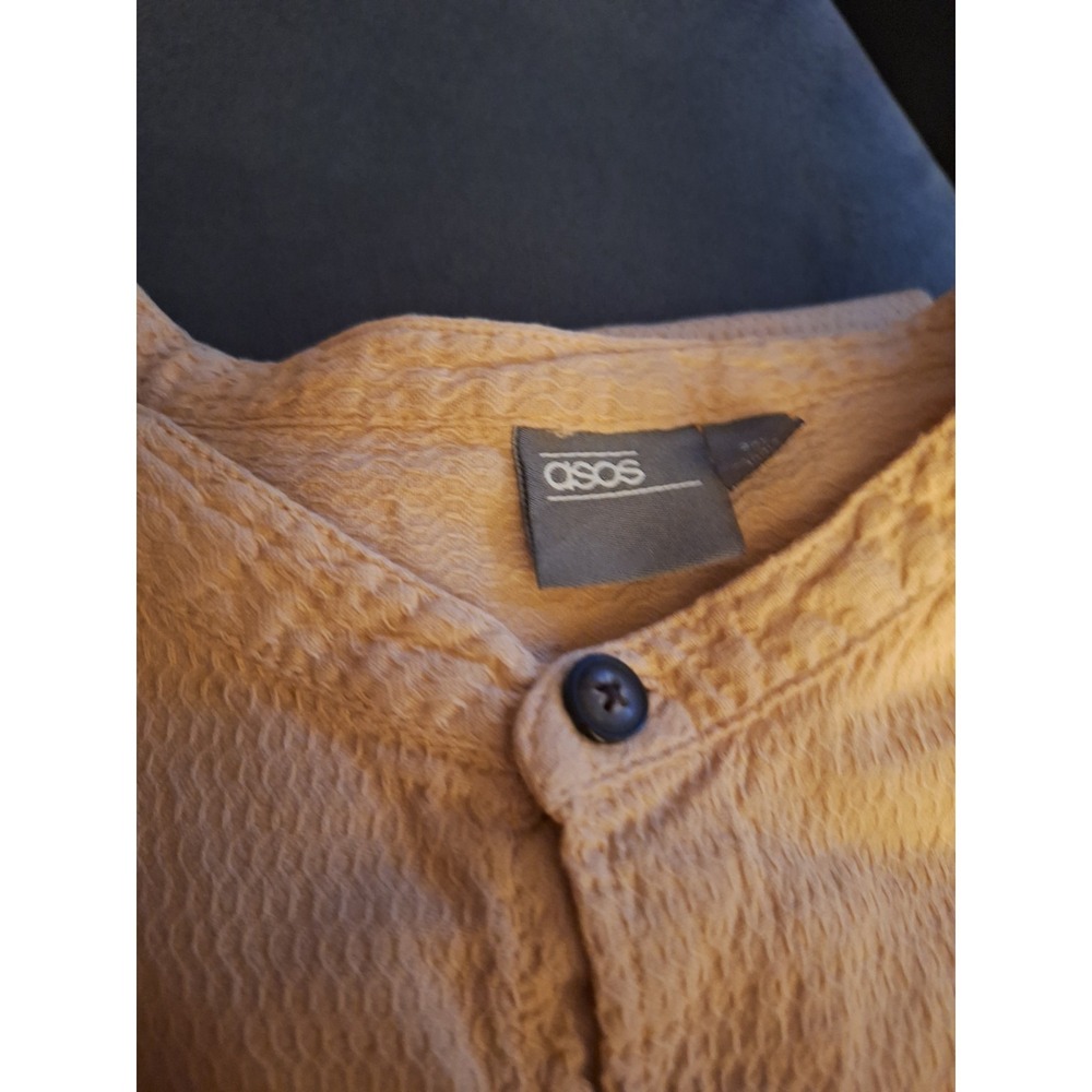 Asos Mens Beige Long Sleeve Beige  2XL 100% Cotton Stand Up Collar Shirt  0043 - Picture 2 of 3
